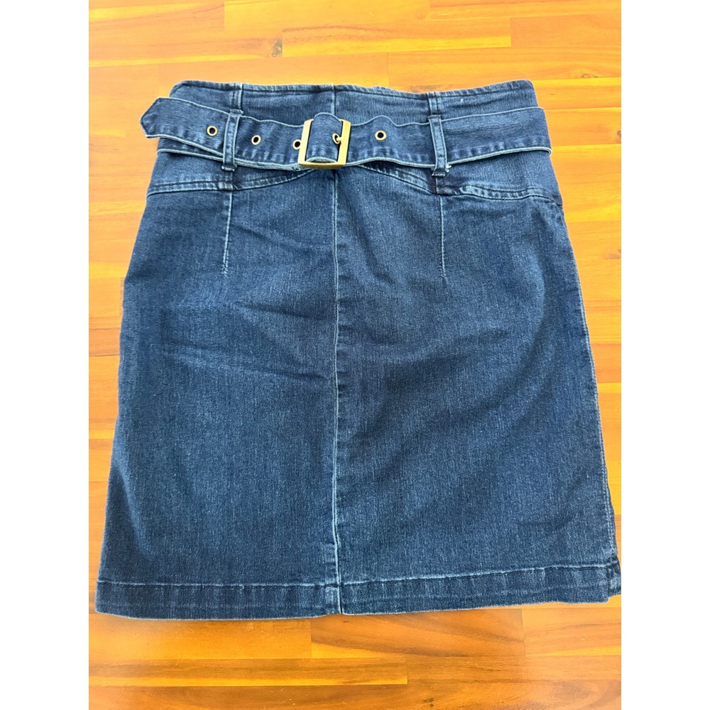 Free People Denim Mini Skirt Womens 6 Blue Excellent Belted High Waist Slit